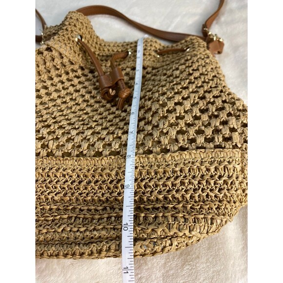 Boho Crochet Straw Bucket Bag Woven Raffia Drawstring Crossbody Shoulder Purse - Picture 5 of 10
